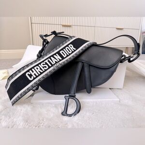 Dior Black Shoulder Bag with White Strap